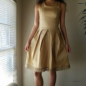 gold party lace satin dress